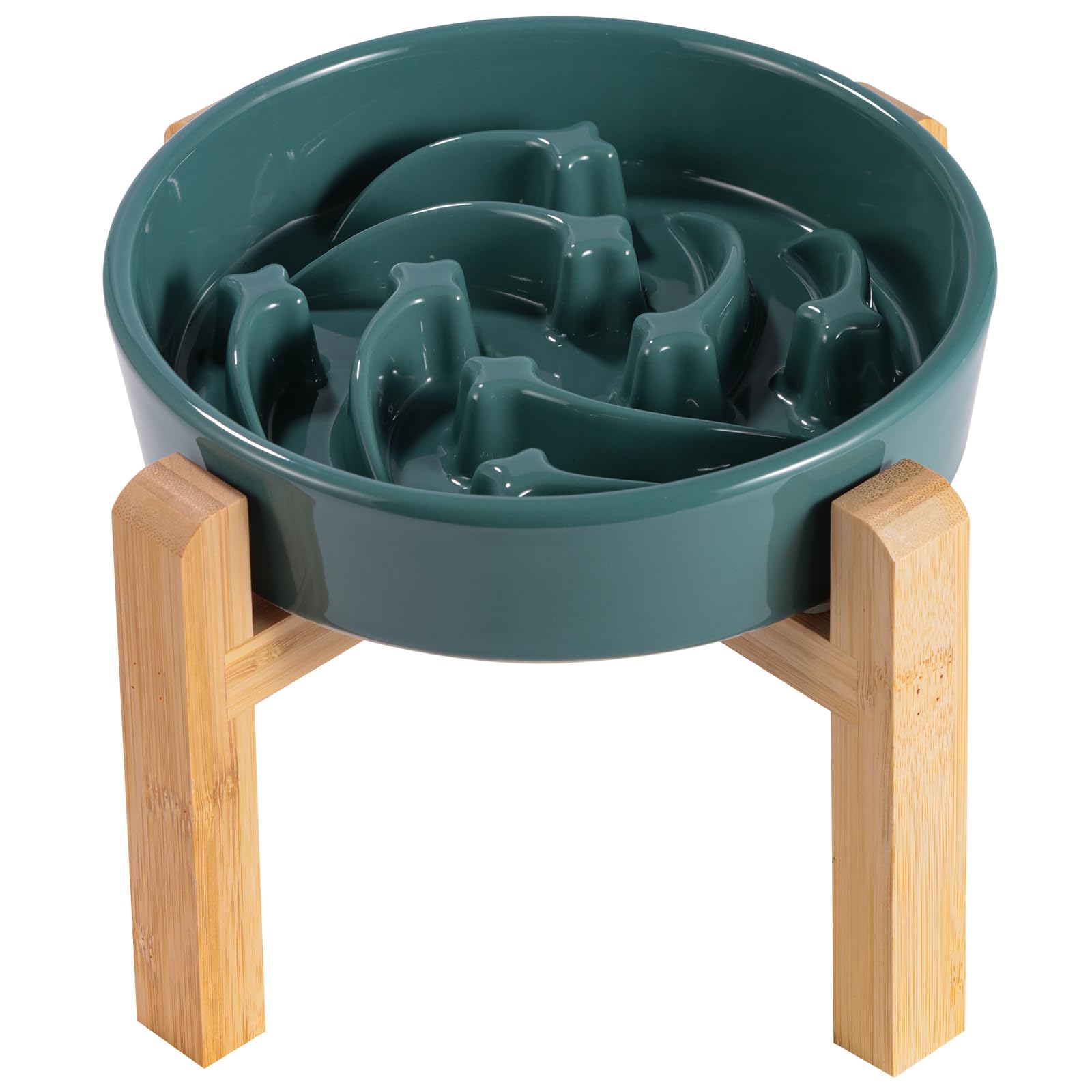 8.26 in Deep Green Dog Bowl Slow Feeder Ceramic for Medium and Large Breed,Elevated/Raised Slow Feeding Dog Food Water Dish Heav