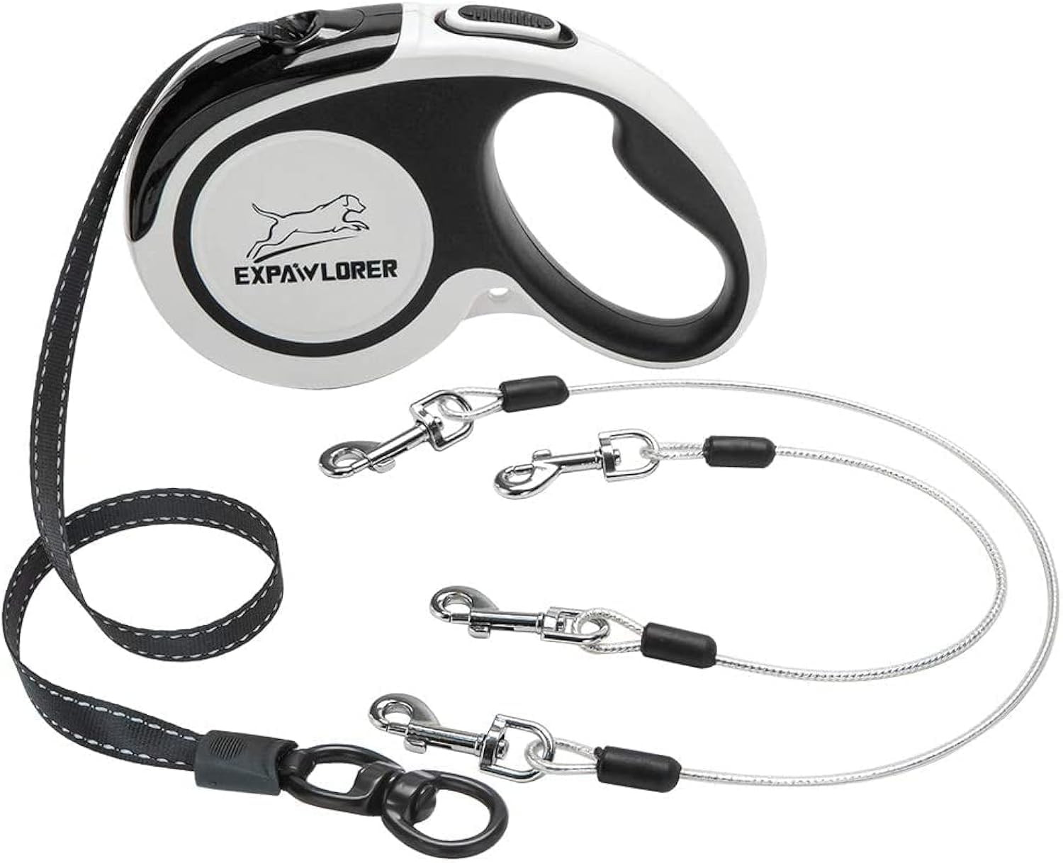 Expawlorer Retractable Dog Leash - Chew Proof Double Dog Leash With 2 No Tangle Strong Wire Ropes For 2 Dogs, 16 Ft Heavy Duty Walk Dog Leash For Medium And Large Dogs(Black&White)