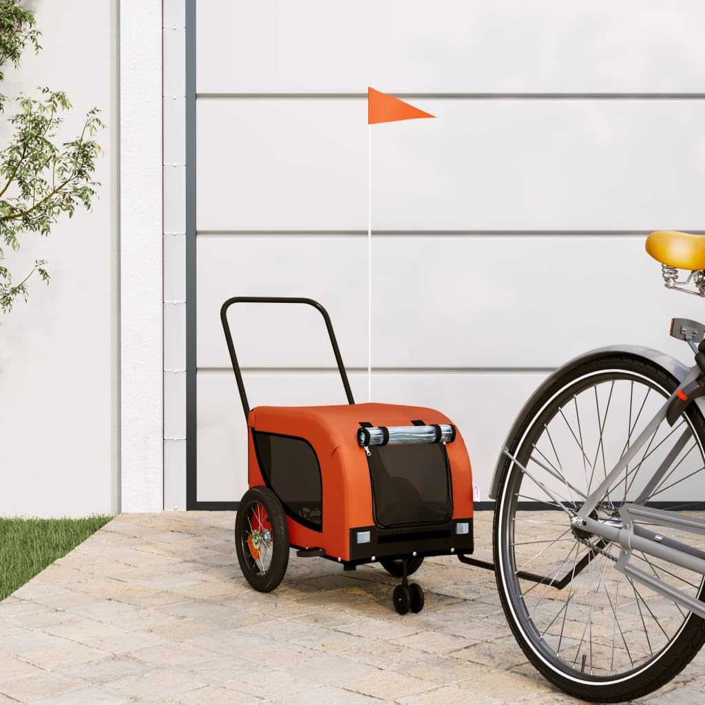 vidaXL Pet Bike Trailer - Orange & Black Oxford Fabric/Iron Frame, 48.8&quot;x20.9&quot;x20.9&quot; - Small Dogs, Cargo/Groceries Transport