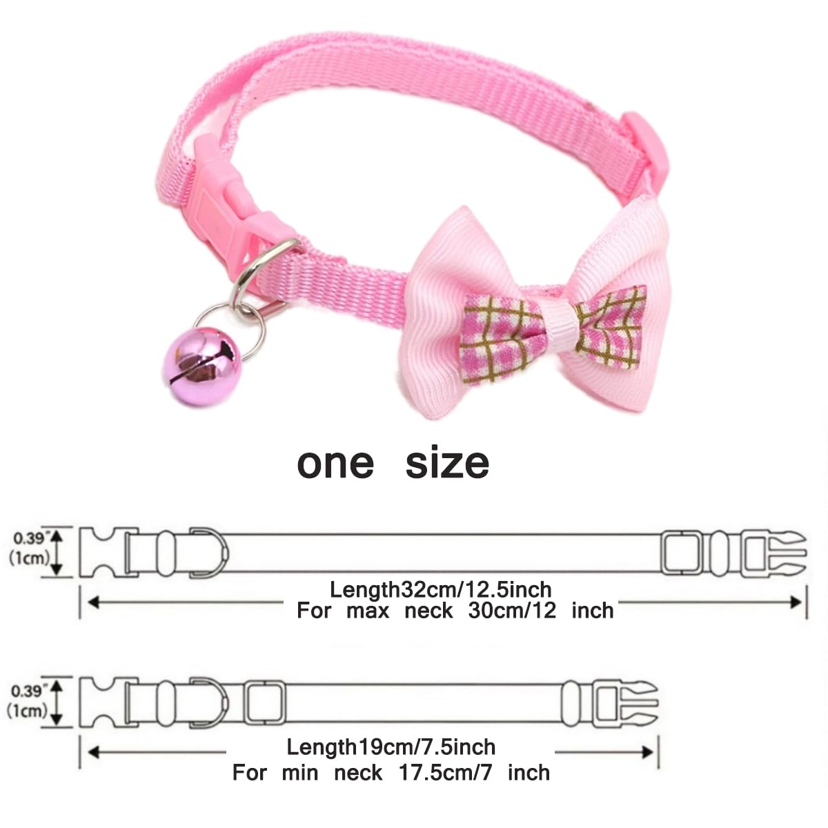 Pink Dog Collar With Bell, 2-Pack Puppy Collar Cute Bow Tie Cat Collar Nylon Adjustable Buckle For Xs Xsmall Girl Pets Female Ki