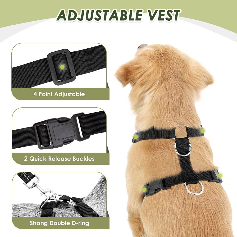 Slowton Dog Car Harness Seatbelt Set, Dog Vest Harness Adjustable Mesh Breathable & Vehicle Safety Seat Belt Tether With Elastic Bungee For Small Medium Large Pets(Pi,Xxxs)