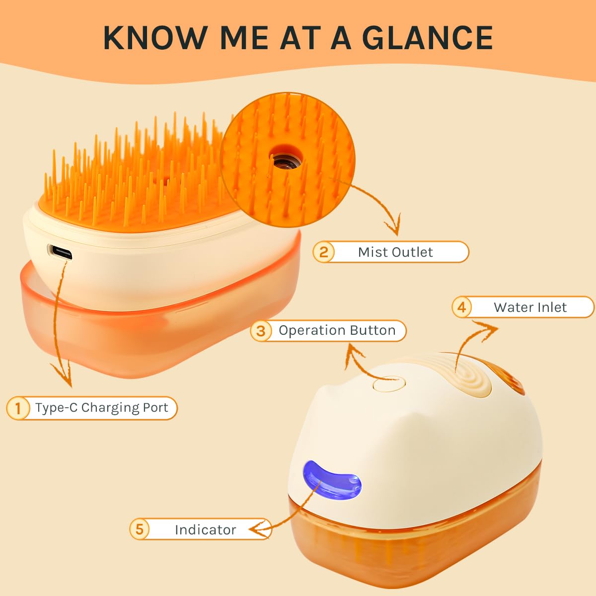 Cat Steam Brush For Easy Grooming - Dual-Head Petting & Shedding Tool With Spray Feature | Skin-Friendly & Massage Function | Th