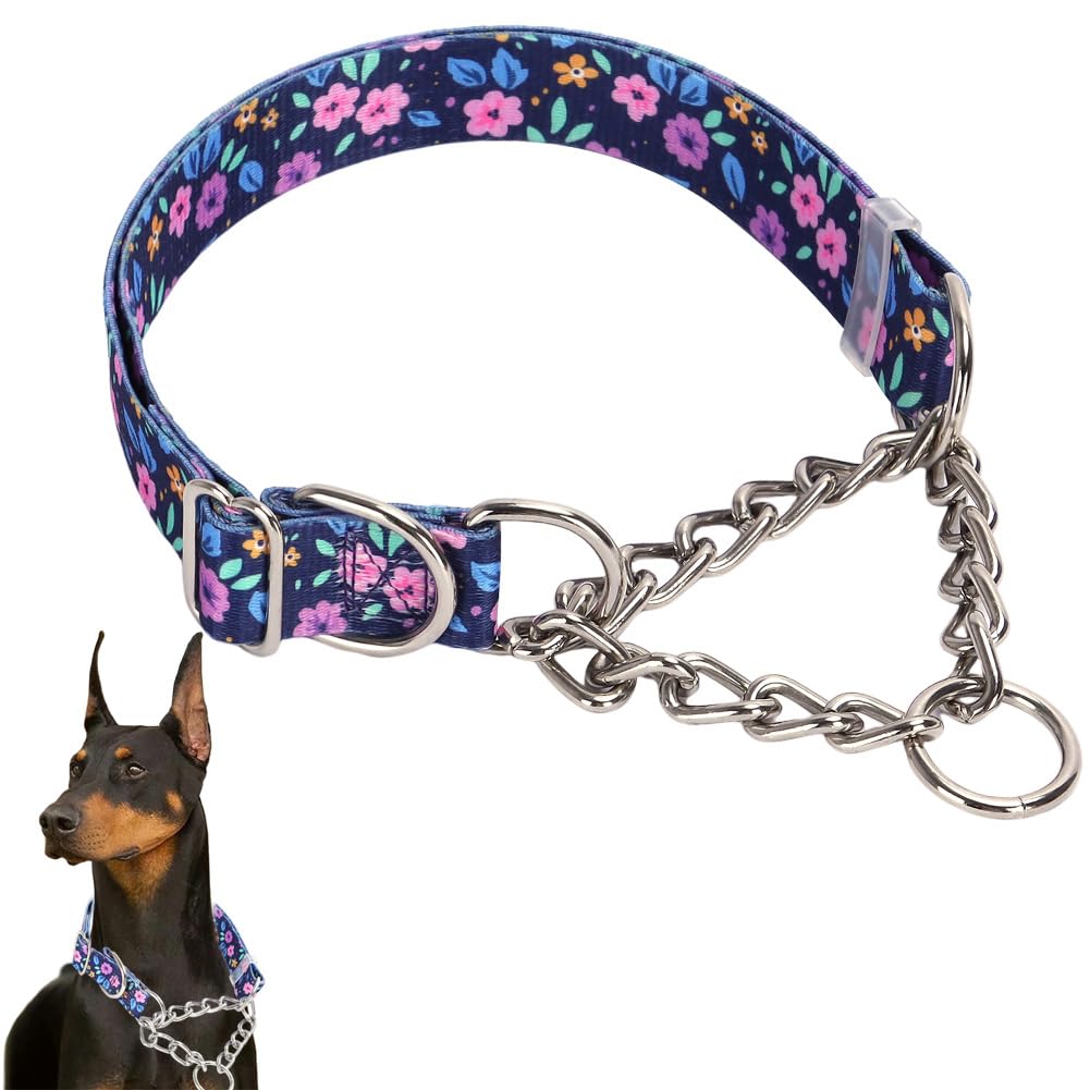 Dog No Pull Collar,Stainless Steel Chain Martingale Collar For Dogs, No Pull Slip Cinch Choker Choke Heavy Duty Dog Collars