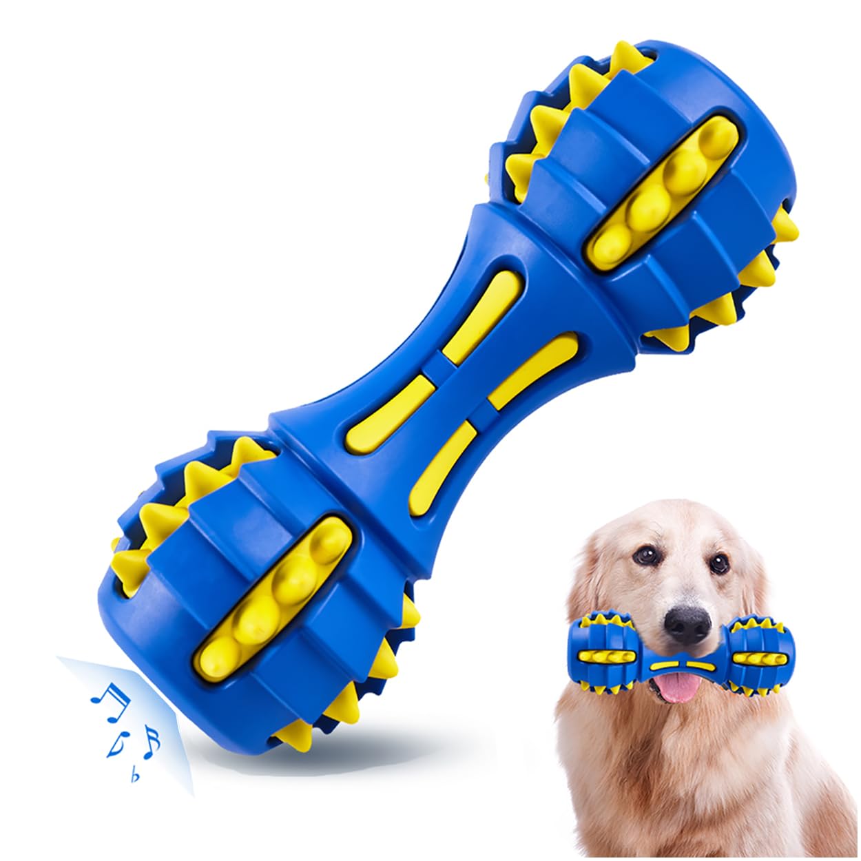 Auscat Dog Squeaky Toys, Teething Chew Toys For Large Medium Breed, Durable Dog Toy, Dumbbell Shape, Blue