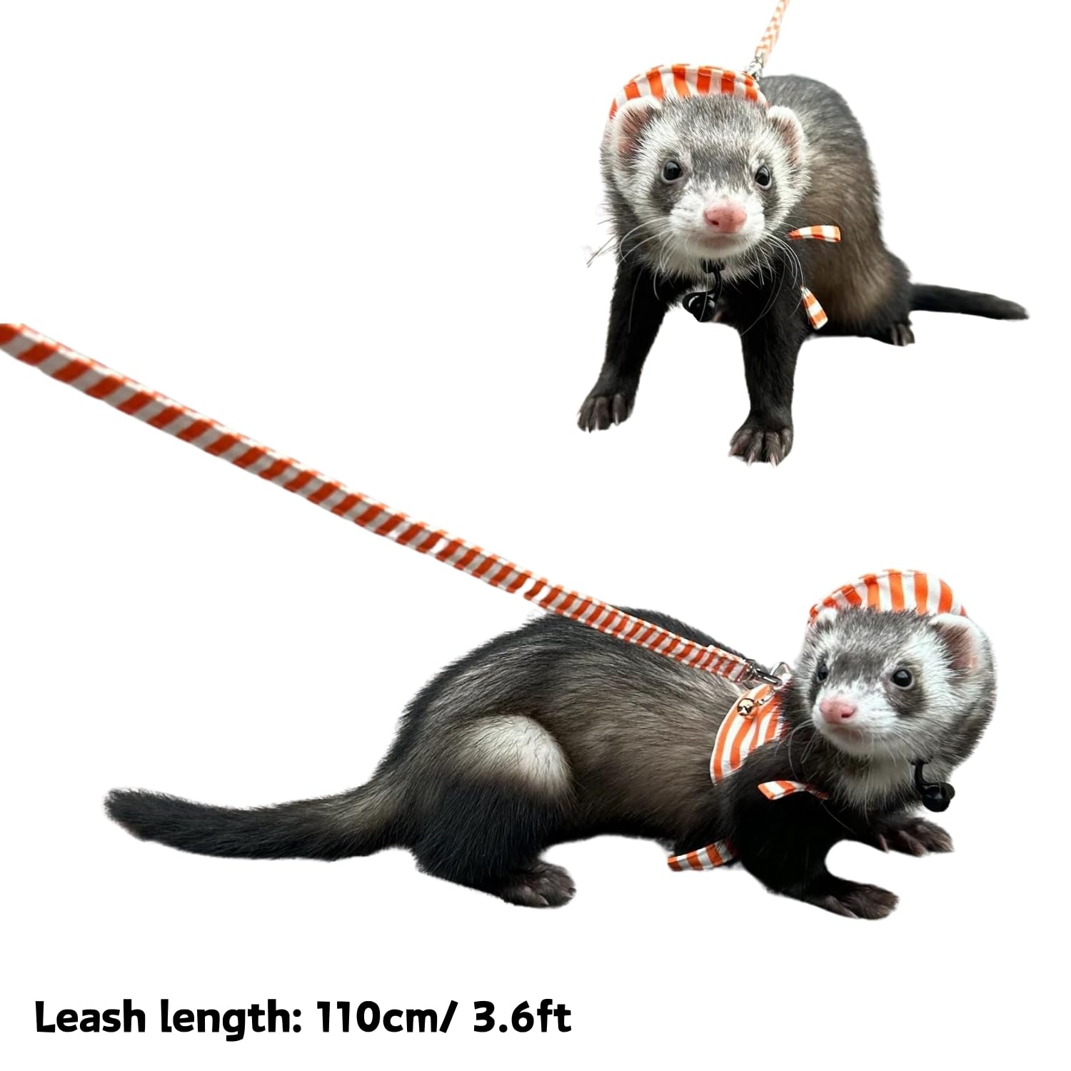 Ferret Harness And Leash - Adjustable Soft Cotton Small Pet Harness With Safe Bell, No Pull Comfort Padded Vest For Ferret, Guinea Pigs, Chinchilla And Similar Small Animals (Orange)