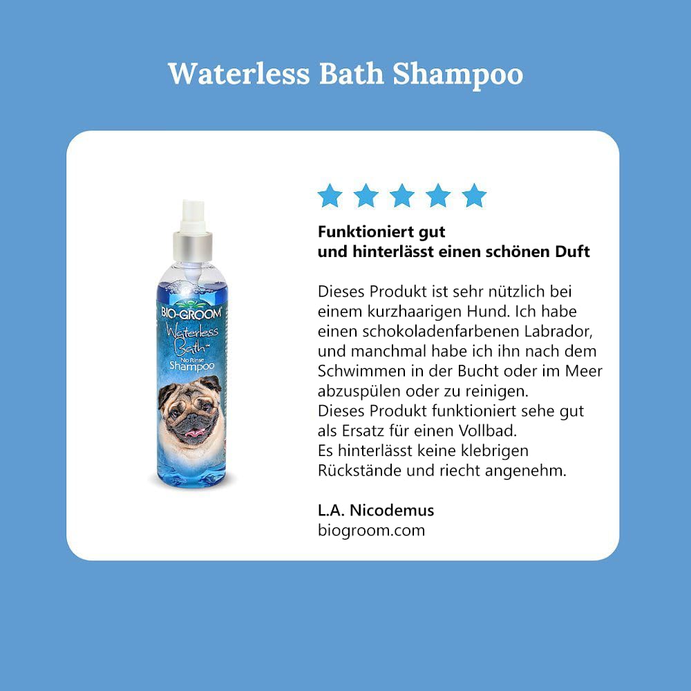 Bio-Groom Waterless Dog Shampoo - Tearless, No-Rinse, Dog Bathing Supplies, Puppy Wash, Cat & Dog Grooming Supplies, Cruelty-Free, Made In Usa, Dry Shampoo Spray, Dog Products - 8 Fl Oz 1-Pack