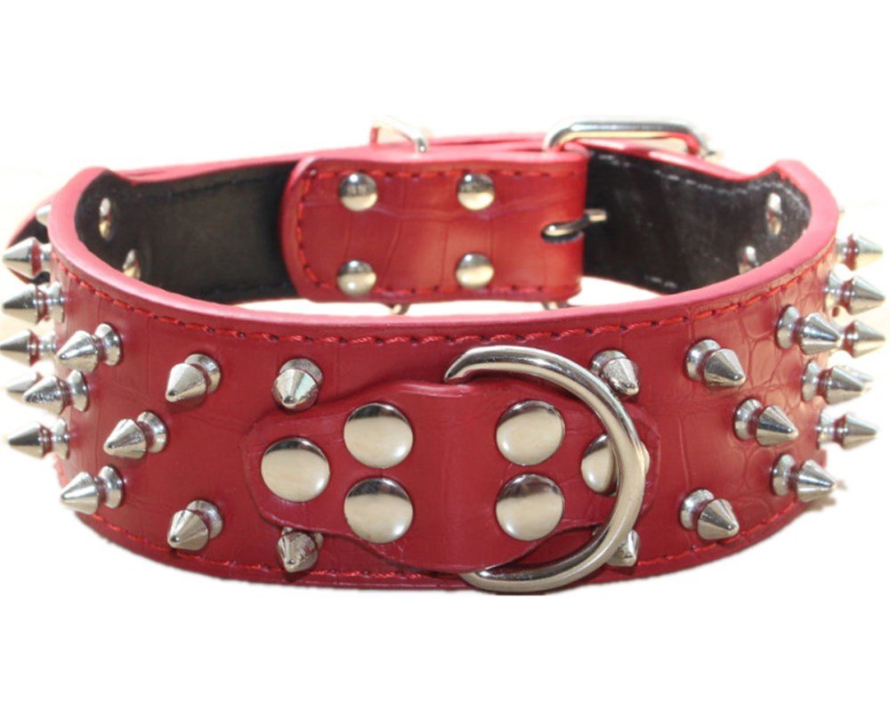 Serijoars Spiked Studded Dog Collar, Pu Leather Dog Collar, Adjustable Pet Collars For Medium Or Large Breed Pet (Xl, Red1)