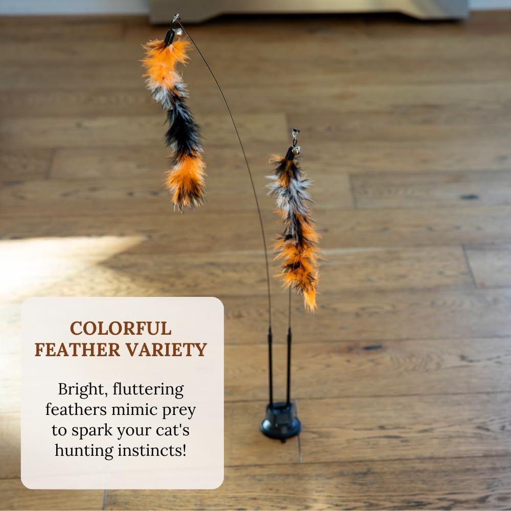 Cat Wand Toy With Suction Cups Interactive Feather Teaser Wand With Worms & Catnip Lizard Snake Chew Toys Cat Toys For Indoor Ca