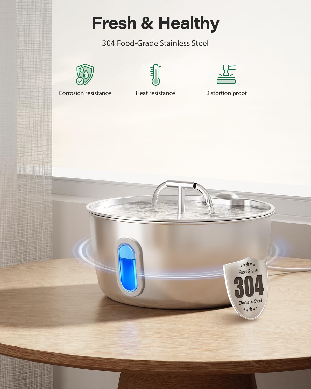 Cat Water Fountain Stainless Steel - 3.2L/108Oz Pet Water Fountain For Cats Indoor - Automatic Pet Watering Dispenser (1 Filter)