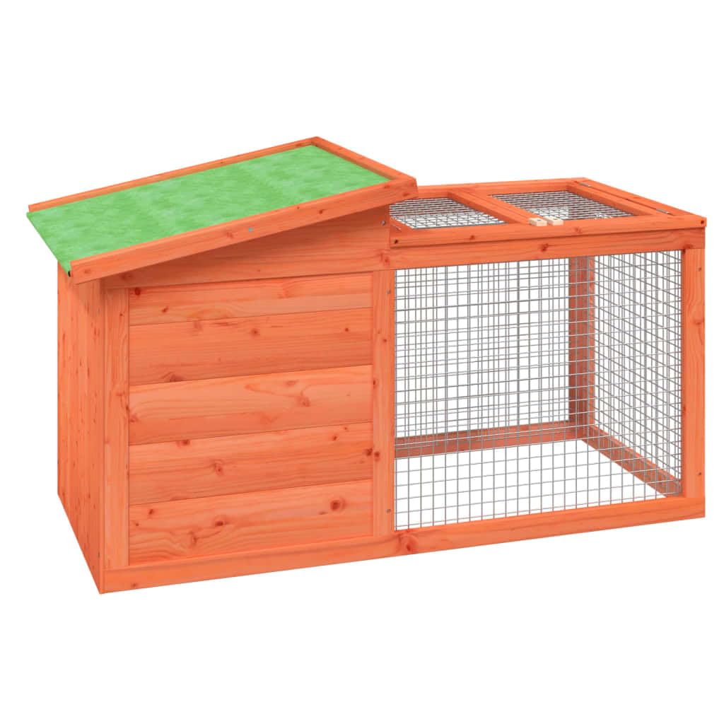 vidaXL Rabbit Hutch Pig Pet House Bunny Cage with Run/Durable Pine Wood, Brown, Multi-Level, Wire Mesh Walls, Water-Resistant Roof