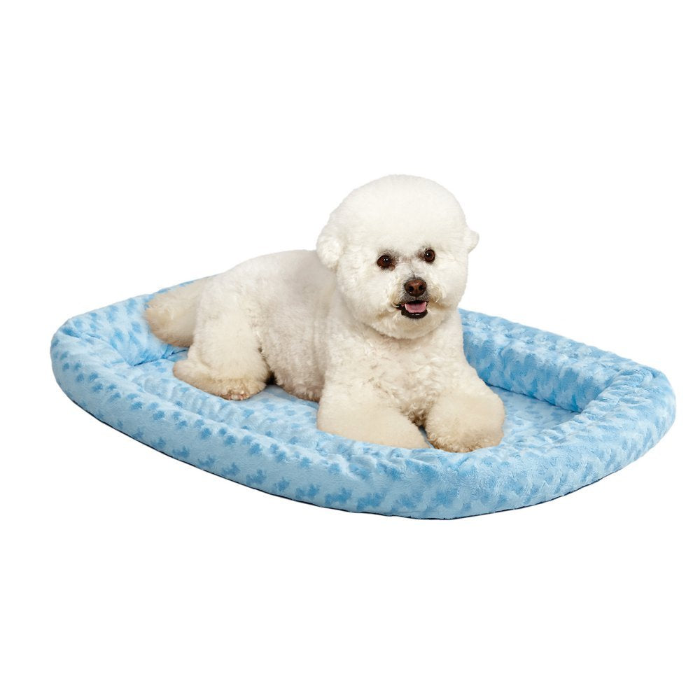 MidWest Homes for Pets XXS QuietTime Double Bolster Pet Bed, Blue Plush 18-Inch Crate Mat with Stacked Bolsters, Machine Washabl