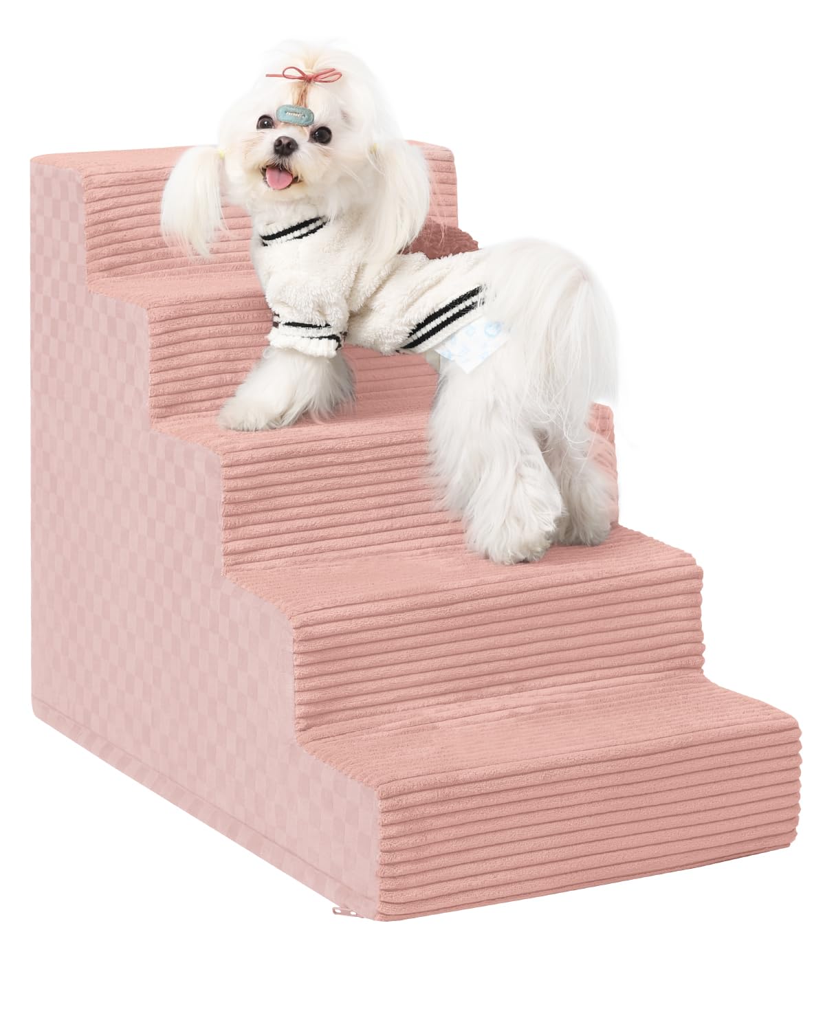 Vfrog Dog Stairs For Small Dogs,22'' H,5-Step Dog Steps For Bed And Couch With High Density Foam,Non-Slip Pet Steps For Doggy An