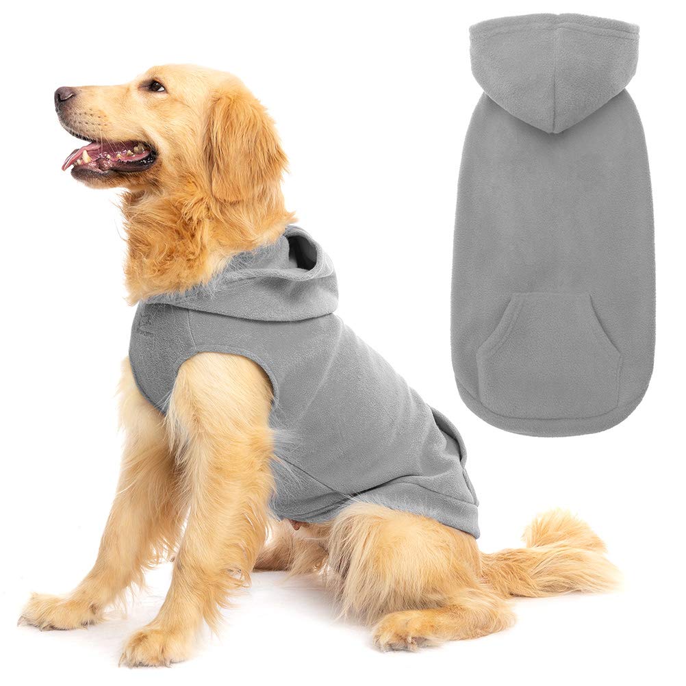 Expawlorer Pet Dog Clothes With Pocket, Polar Fleece Dog Hoodie Fall Cold Winter Sleeveless Sweater With Hat Warm Cozy Sweatshirt For Small To Large Dogs Boy And Girl (Grey, L)