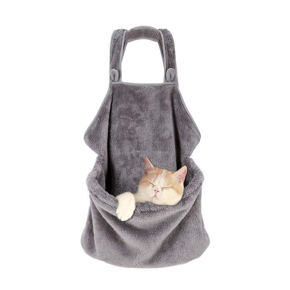 Cat Sleeping Bag Holding Apron Pet Carrier Kangaroo Bag For Kitty Kitten Fleece Puppies Small Pets Holder Pouch (One Size, Grey)