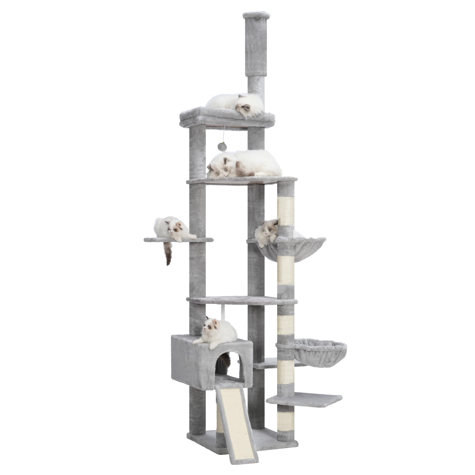 Hebly Cat Tree 92.5-104.3 Inches With Hammock, Floor To Ceiling Cat Condo,Tall Cat Climbing Tower Adjustable With Scratching Pos