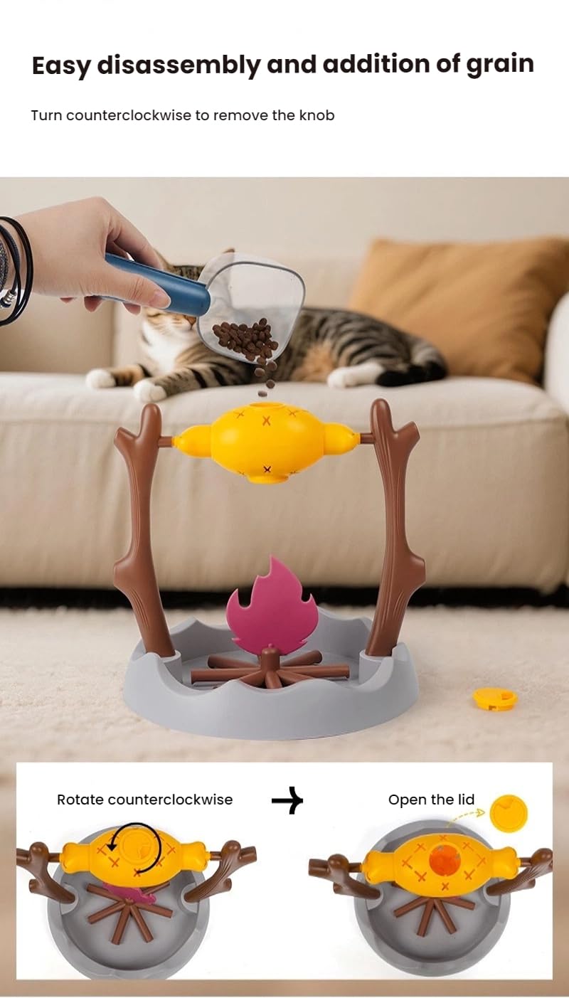 Cats Treat-Dispensing Slow Feeder,Pets Dry Food Dispenser,Cats Slow Feeding Snack Bowl, Grilled Fish Spinning Toy, Food Puzzle C