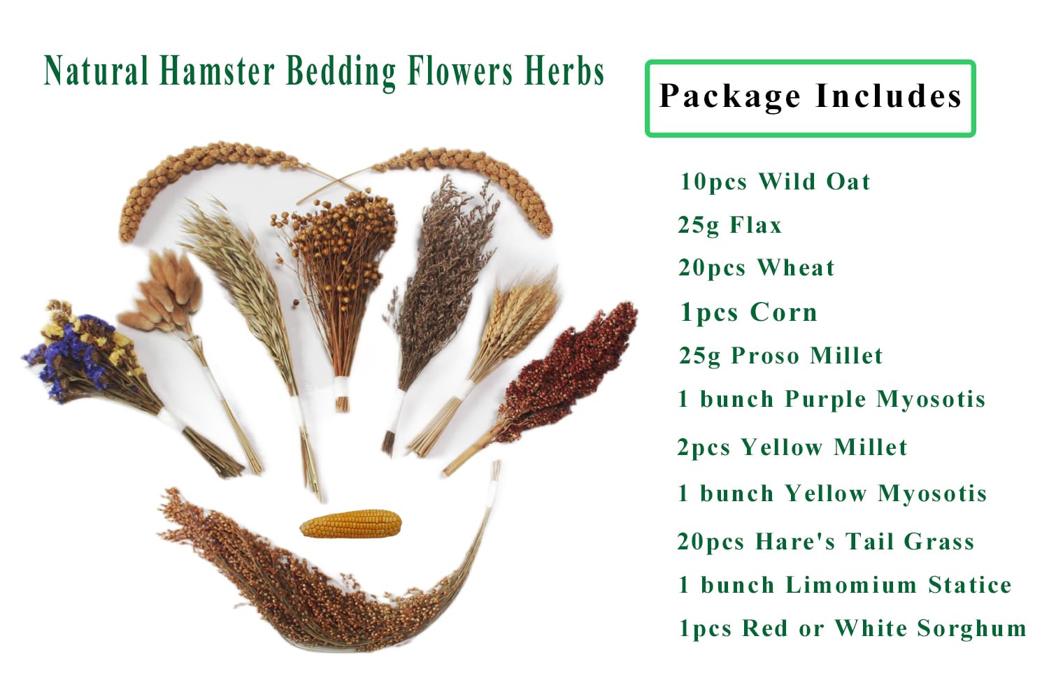 Jfwod Natural Hamster Bedding - Flowers, Herbs, Sprays, Treat Cereal Grain For Cage Habitat Enclosure Decor - Hamster Chews For