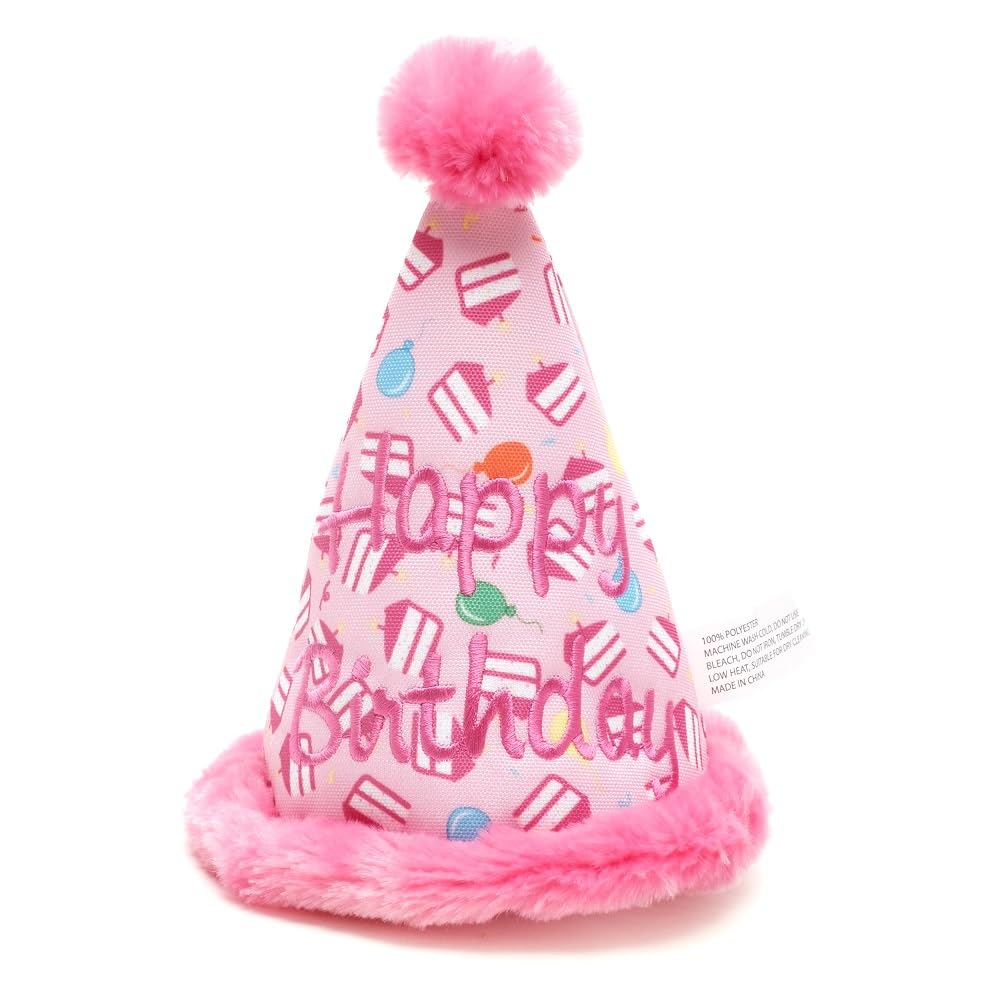 The Worthy Dog Birthday Hat Tough Dog Toy, Fun Fetch Play With Squeaker For Dogs, Durable Material For Active Dogs, Pink - One Size