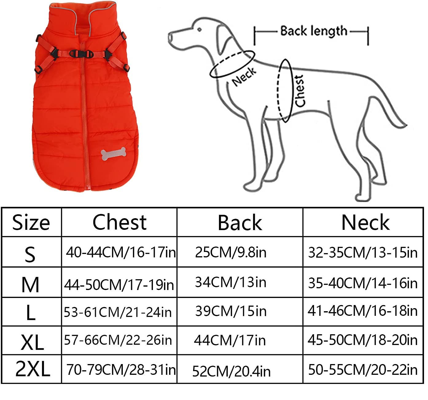 Geyecete Winter Warm Coat Waterproof Dog Winter Jacket With Harness Traction Belt,Windproof Pet Outdoor Jacket Dog Autumn- Can Be Personalized-Orange-S