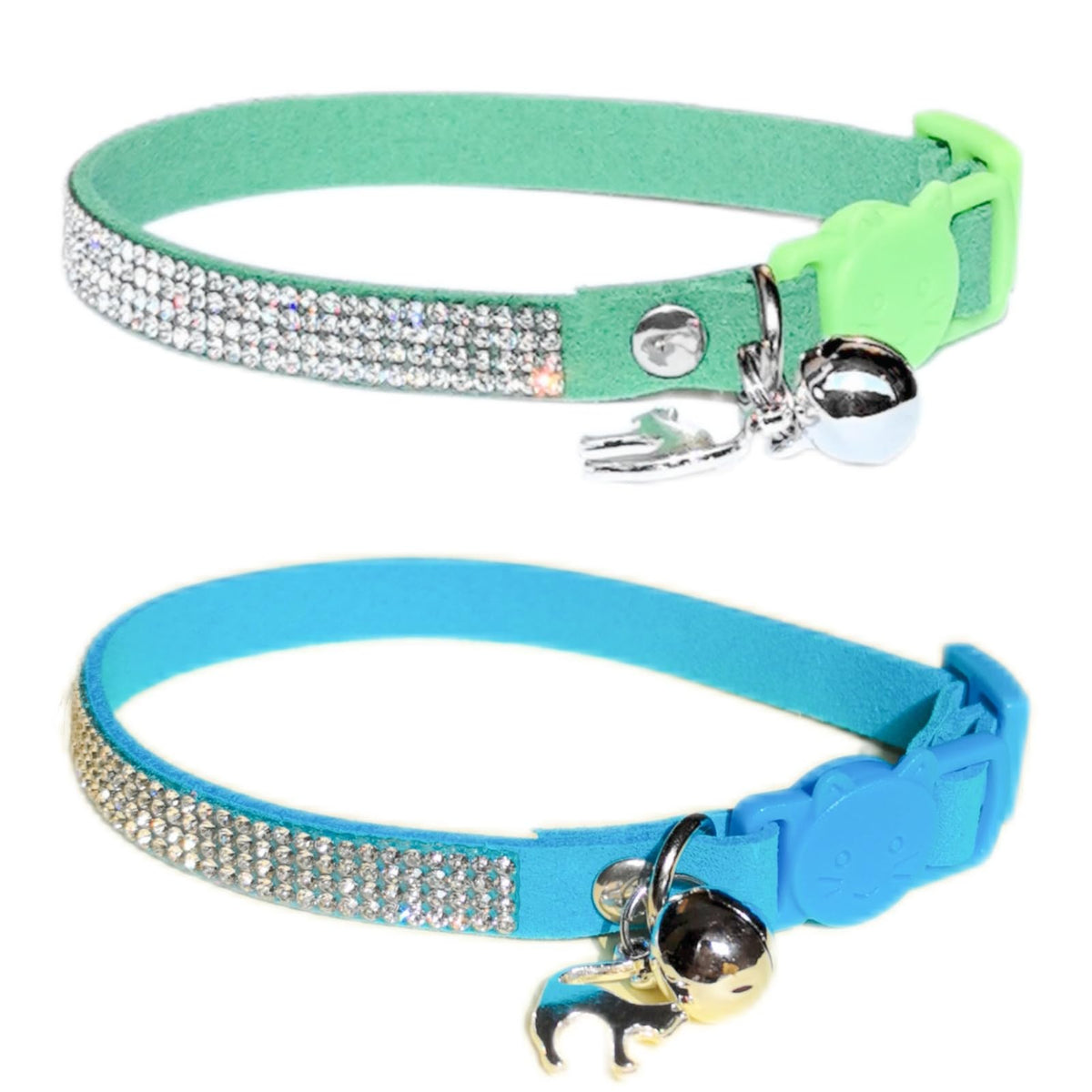 Pack Of 2 Rhinestone Cat Collar Breakaway Safety Buckle With Bell, Adjustable Diamond Girl Boy Kitty Cute Comfy Collar For Kitte