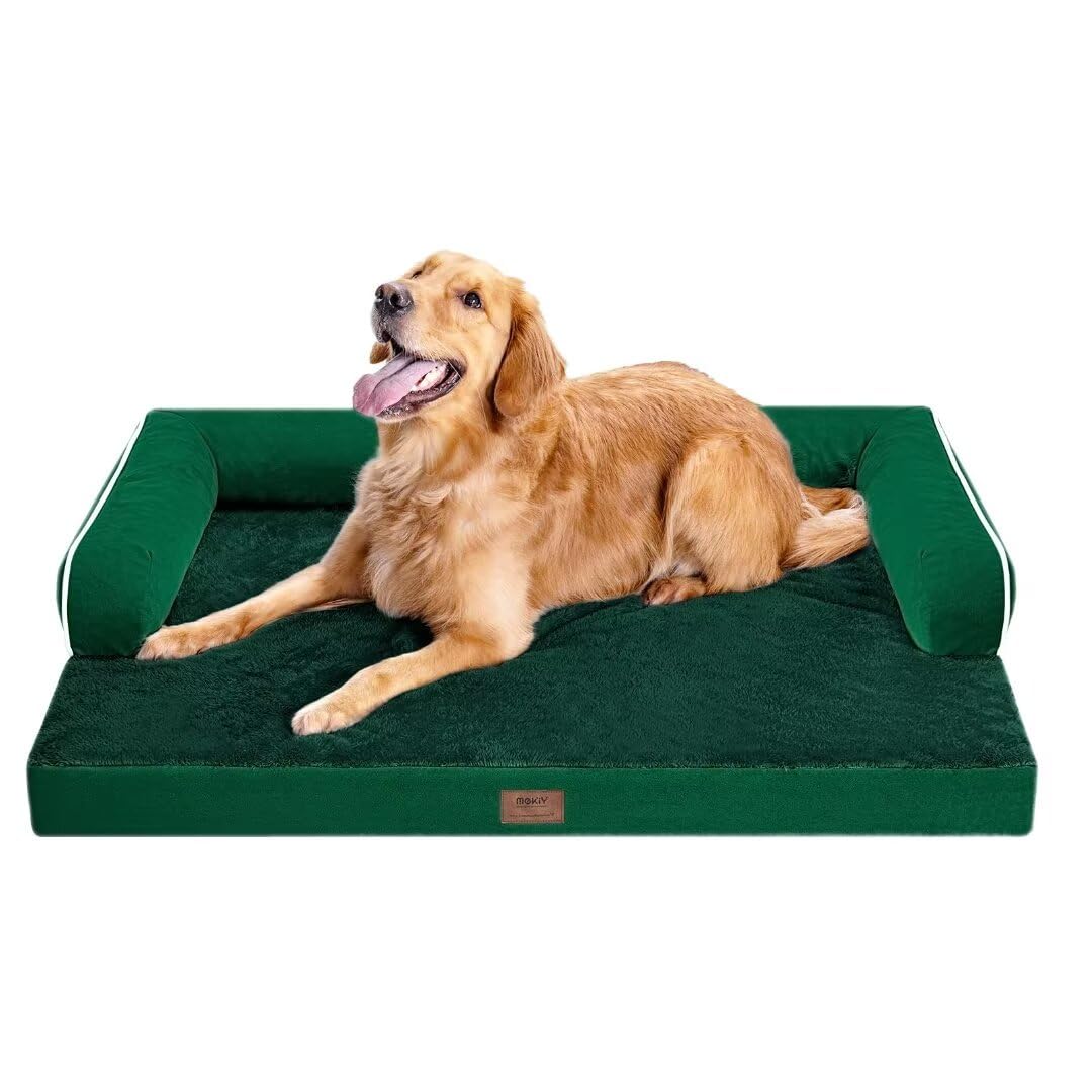 Orthopedic Large Dog Bed Washable, Orthopedic Emerald Dog Beds With Egg Foam Support, Removable, Machine Washable Plush Cover An