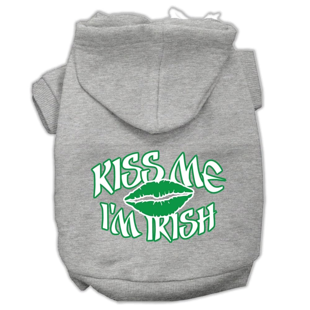Pet Dog & Cat Hoodie Screen Printed, Kiss Me I'm Irish Brown SM (3-6 lbs.)