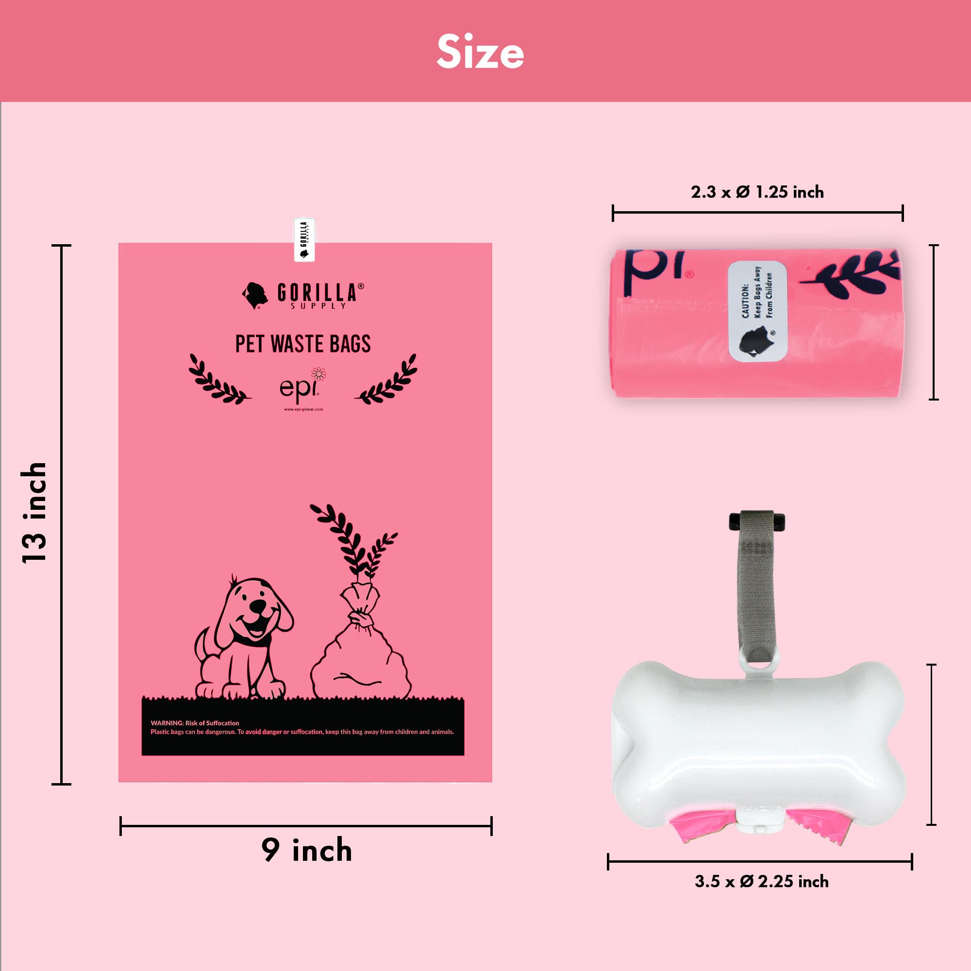 Gorilla Supply 1000 Multicolor Poop Bags For Dogs With Dispenser And Leash Tie, 9' X 13', Mixed