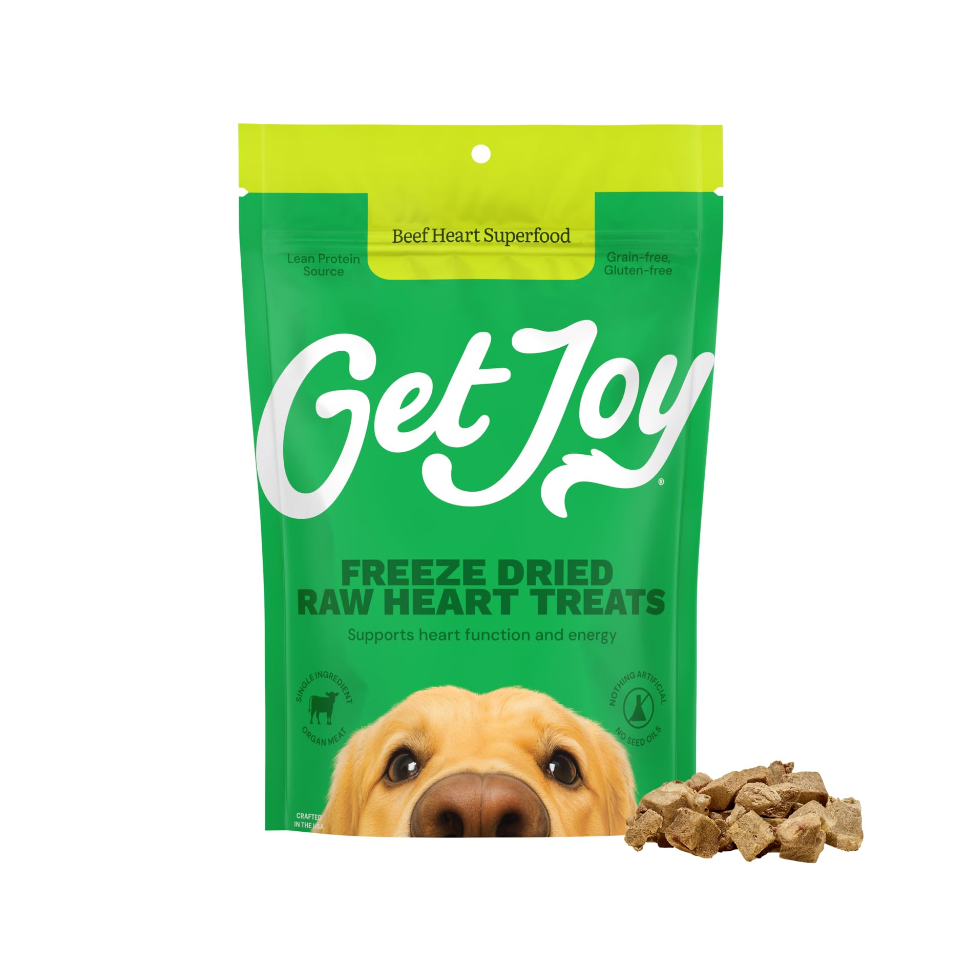 Get Joy Freeze Dried Superfood 100% Beef Heart Dog Treats, 4 Ounce Bag, Single Ingredient Organ Meat, High Protein, Heart Health