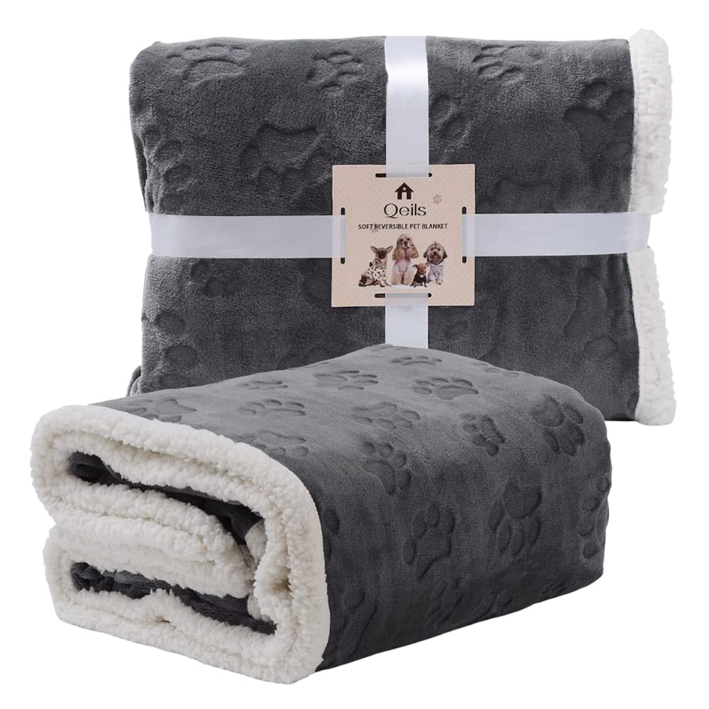 Qeils Dog Blankets For Medium Dogs - Waterproof Cat Blanket Washable - Sherpa Fleece Puppy Blanket, Soft Plush Reversible Throw Protector For Bed Couch Car Sofa, 50'X60', Dark Grey