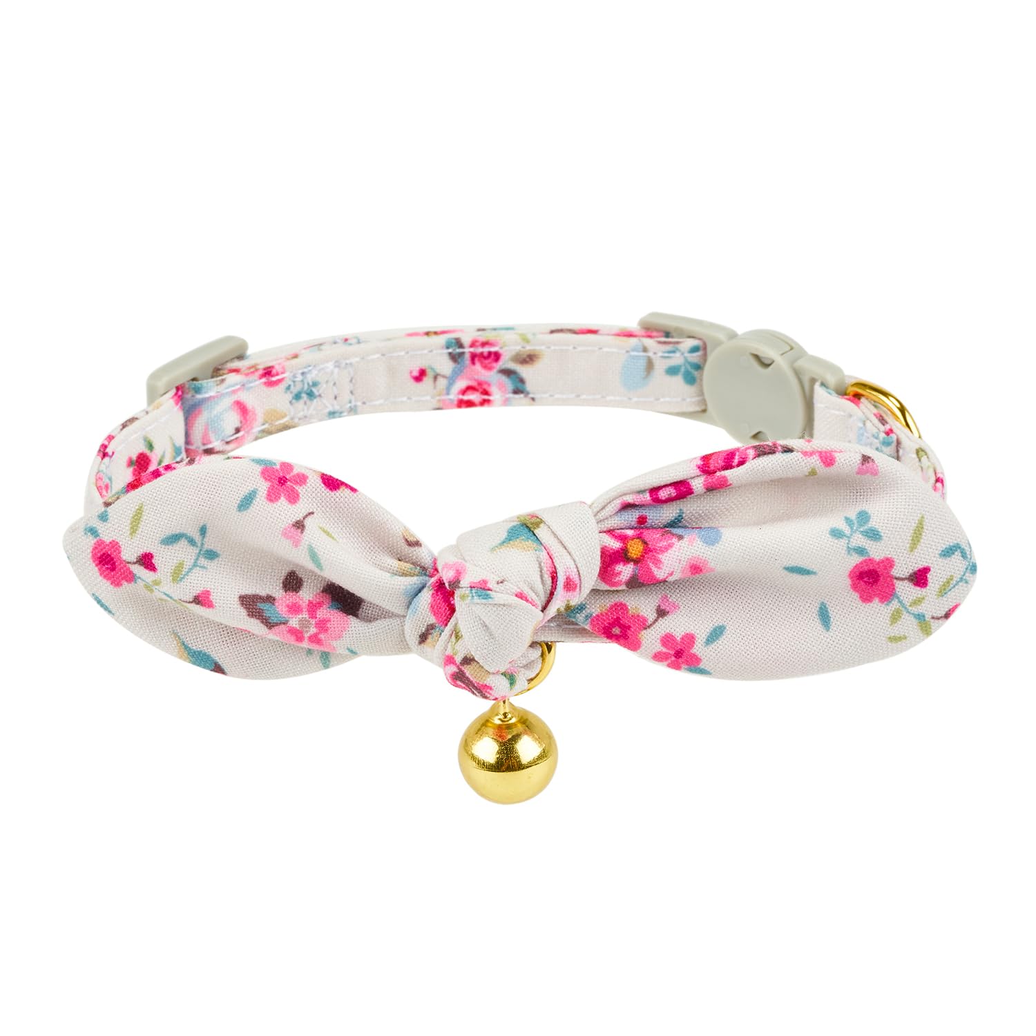 Yudote Bowtie Cat Collar With Bell, 2 Pack Cotton Breakaway Kitten Collars With Removeable Bow Girl Cat Collars, Floral Yellow &