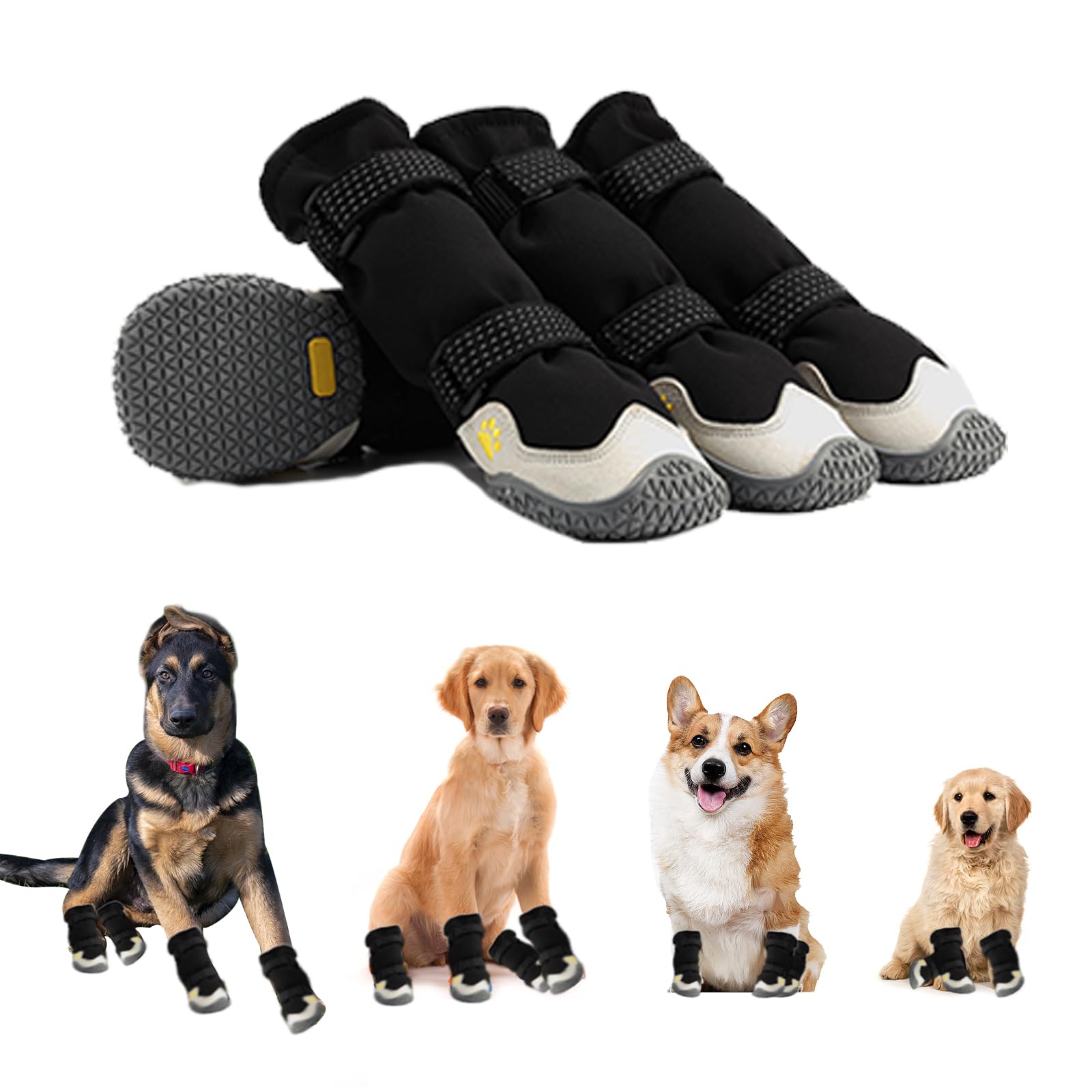 Moob Dog Shoes For Large Dogs, Dog Boots & Paw Protectors, Dog Shoes For Large Dogs, 4Pcs Medium Dog Booties With Rugged Anti-Sl