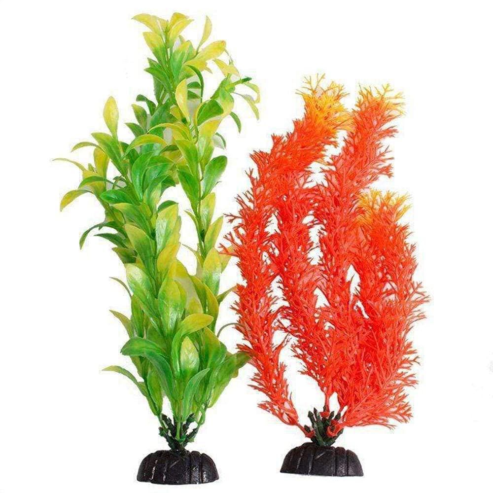 Aquatop Plastic Freshwater Aquarium Plants, 2-Pack Multi-Colored, Orange & Green, 10'' Tall