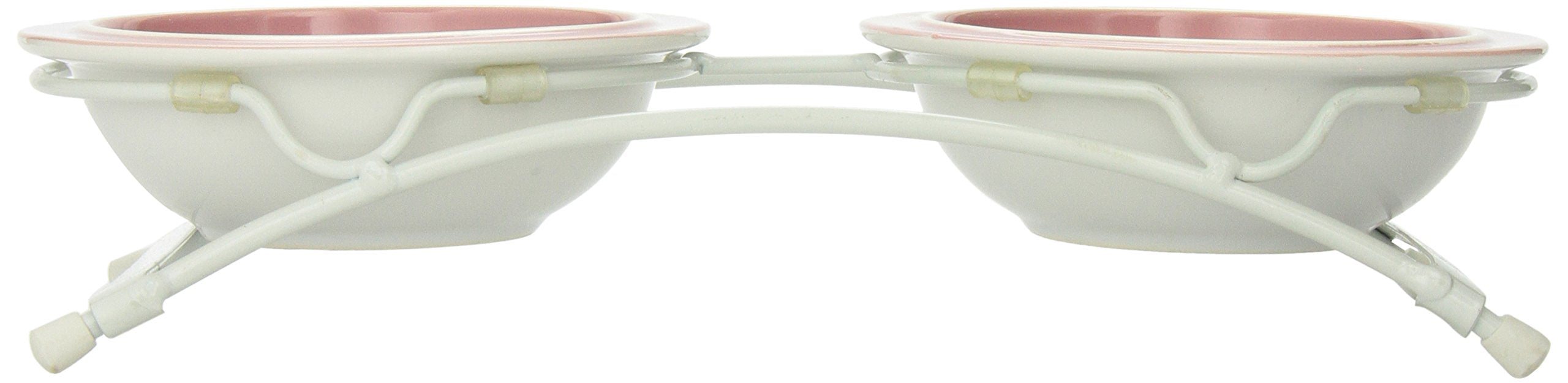 Petrageous 44355 Toftees Paws Diner With Two 1-Cup Dishwasher-Safe Stoneware Bowl Capacity 10.75-Inch Length 2.25-Inch Tall For Extra Small And Small Dogs And Cats, White And Pink