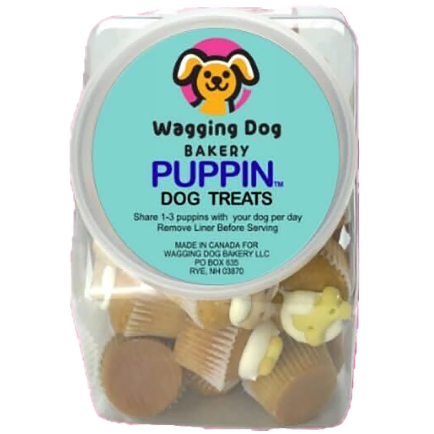 Wagging Dog Bakery: Puppin Mini Cupcake Dog Treat - 30 Pack Crunchy Biscuits, Countertop Jar, Quality Baked Goods for Your Furry