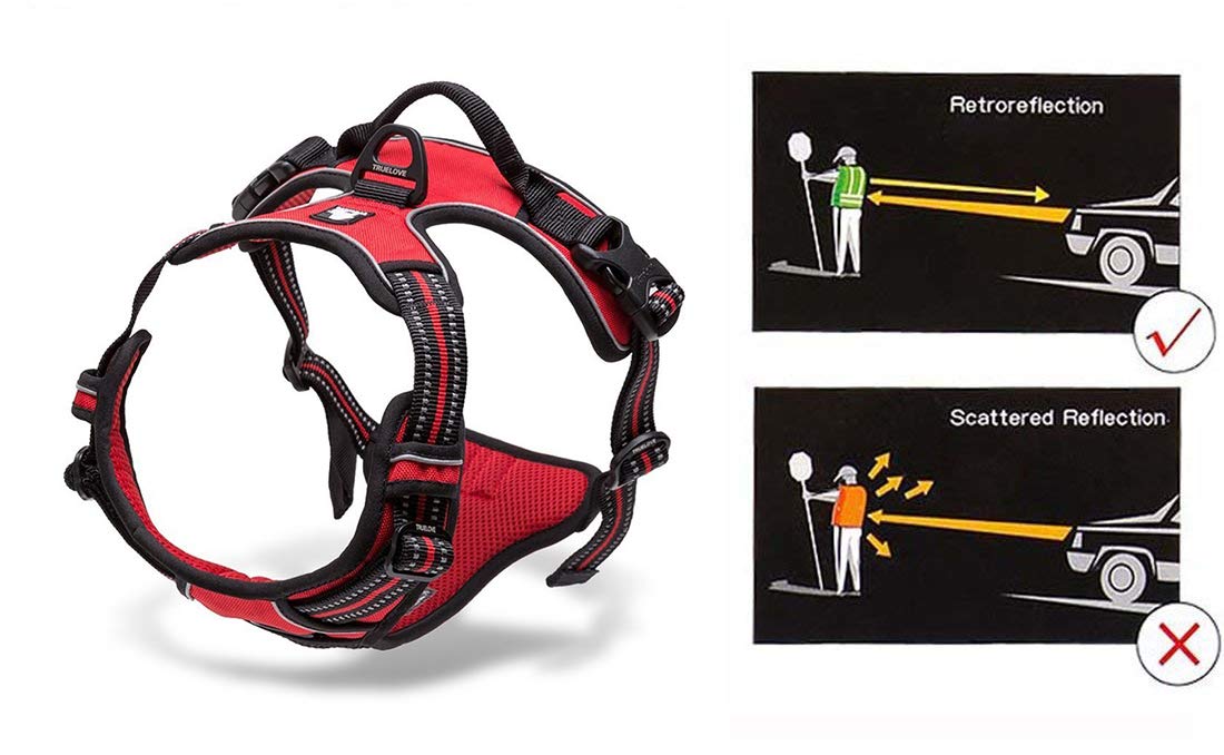 Juxzh Soft Front Dog Harness .Best Reflective No Pull Harness With Handle And 2 Leash Attachments Red