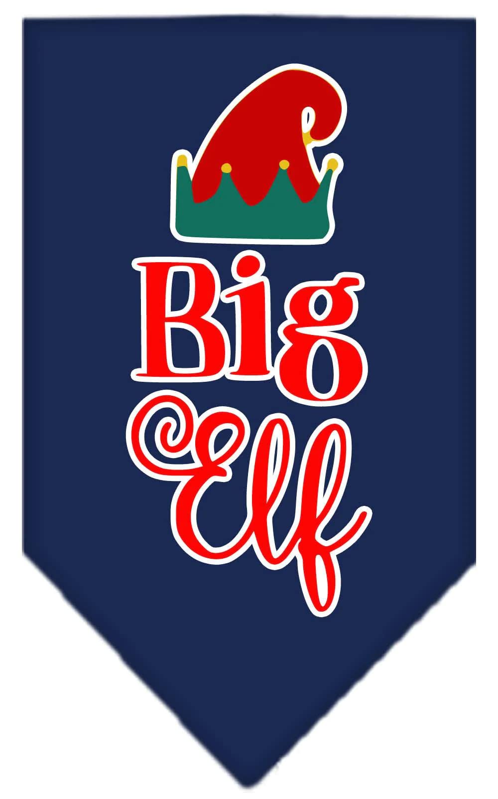 Christmas Pet and Dog Bandana Screen Printed, &quot;Big Elf&quot; Navy Blue Large