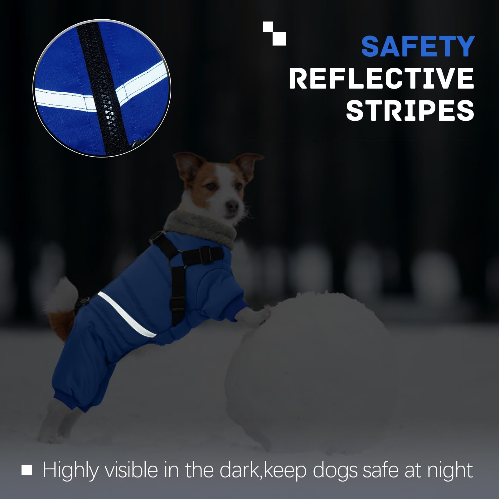 BRKURLEG Black Dog Coat with Harness, Medium Waterproof Winter Jacket for Small Dogs, Reflective and Windproof