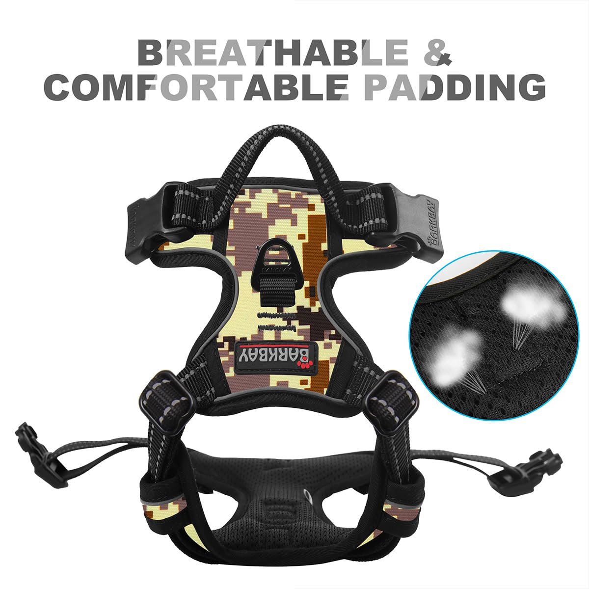 BARKBAY No Pull Dog Harness Front Clip Heavy Duty Reflective Easy Control Handle for Large Dog Walking(Desert camo,XS)