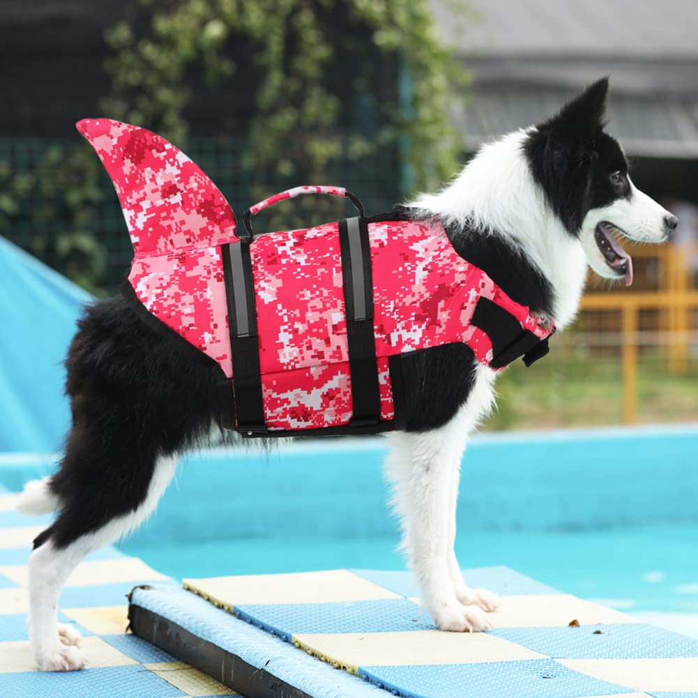 Emust Dog Life Jacket, Ripstop Dog Lifesaver Vests With Rescue Handle For Small Medium And Large Dogs, Pet Safety Swimsuit Preserver For Swimming Pool Beach Boating (Xs,Pink Camouflage)