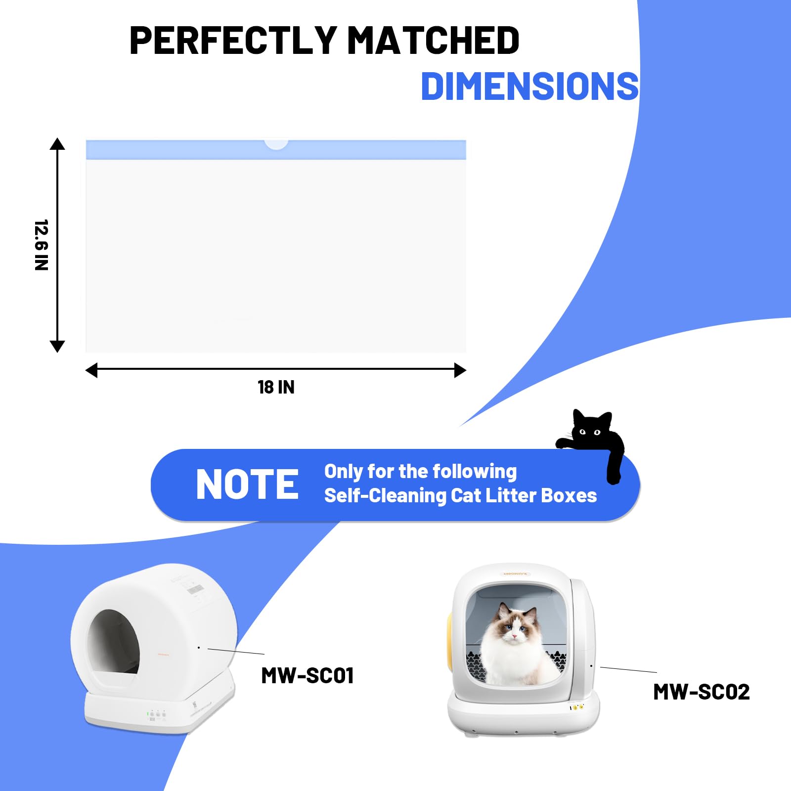Giaceaw 120 Count Extra Large Cat Litter Box Liners - Light Blue Waste Receptacles for Self-Cleaning Litter Boxes MW-SC01/MW-SC02/MW-L