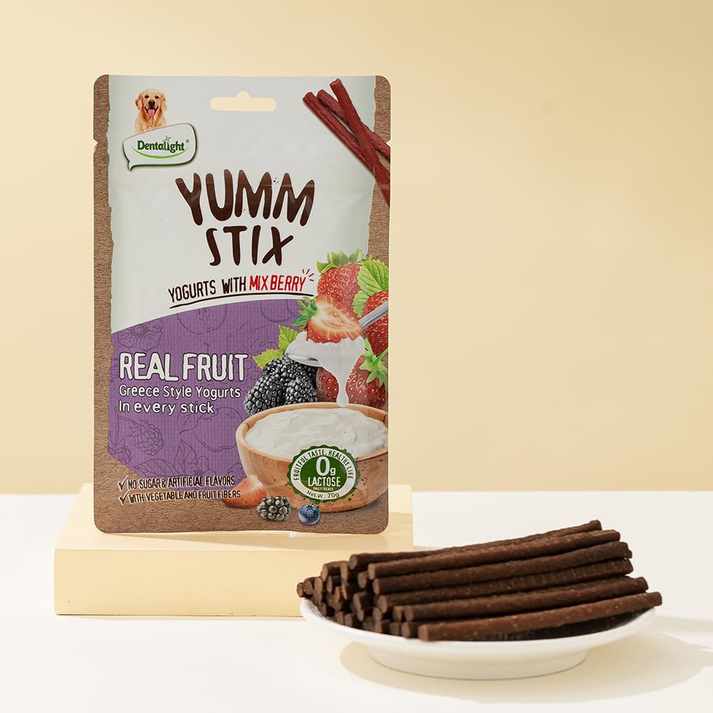 Dentalight - Yumm Stix Tuna Yogurts Stick Dog Treat Training Snack 70g, (70g, Mix Berry)