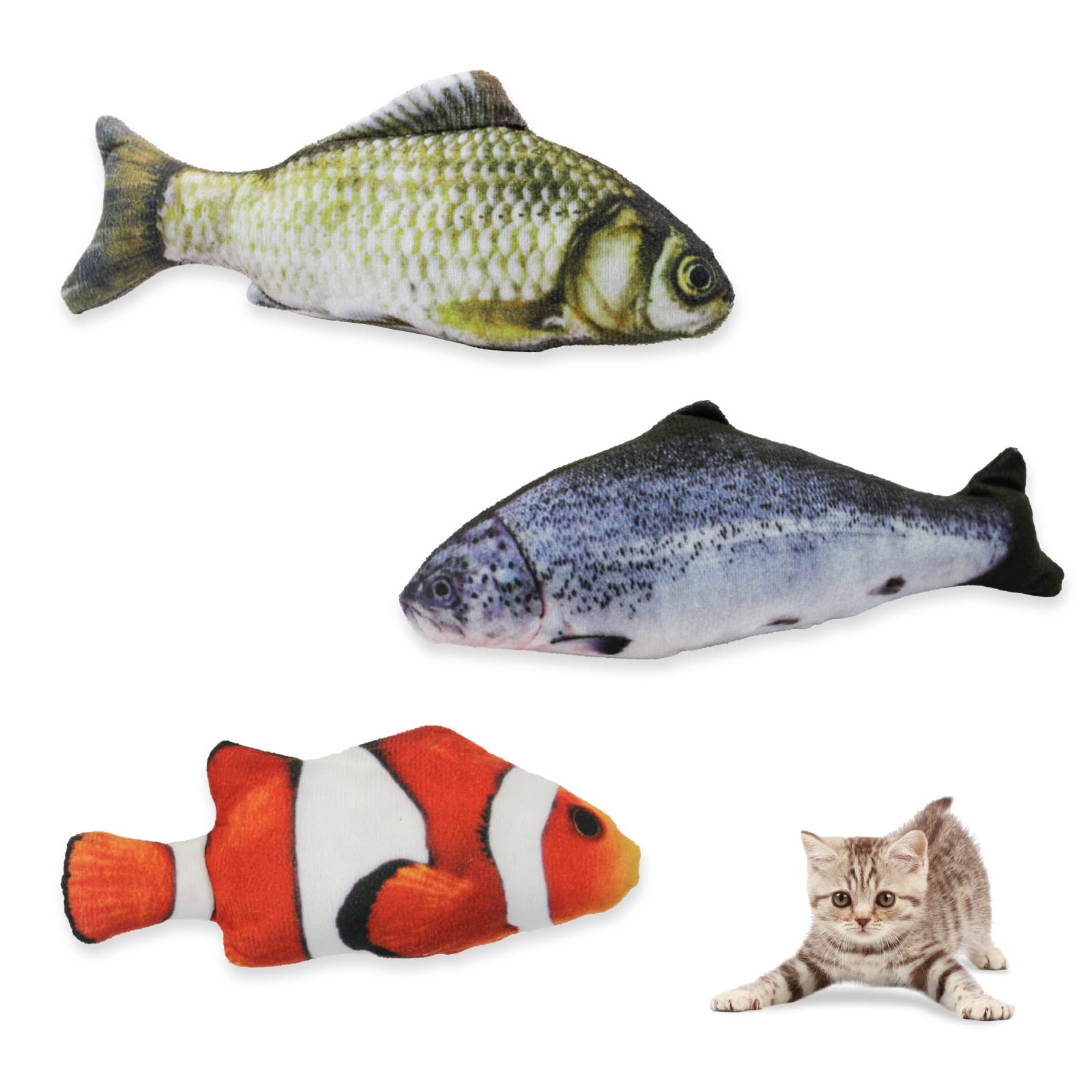 Andiker Cat Interactive Toys With Catnip3Pcs Cotton Filled Cat Toys For Indoor Cats FishShaped Cat Chew Toys For Cats Gifts And