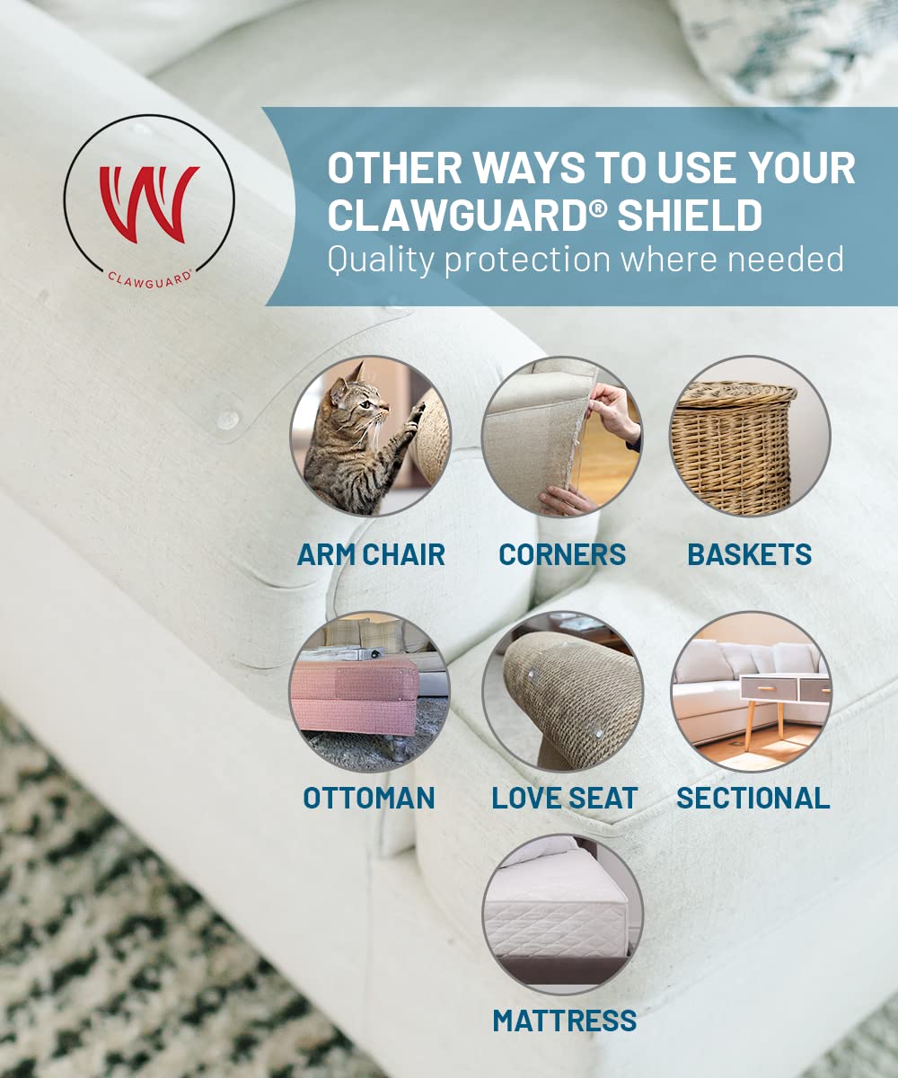 Clawguard Marine Grade Furniture Shields The Ultimate Clear Cat Scratch Pads To Protect & Cover Couch/Sofa/Chair/Upholstery, Crystal Clear