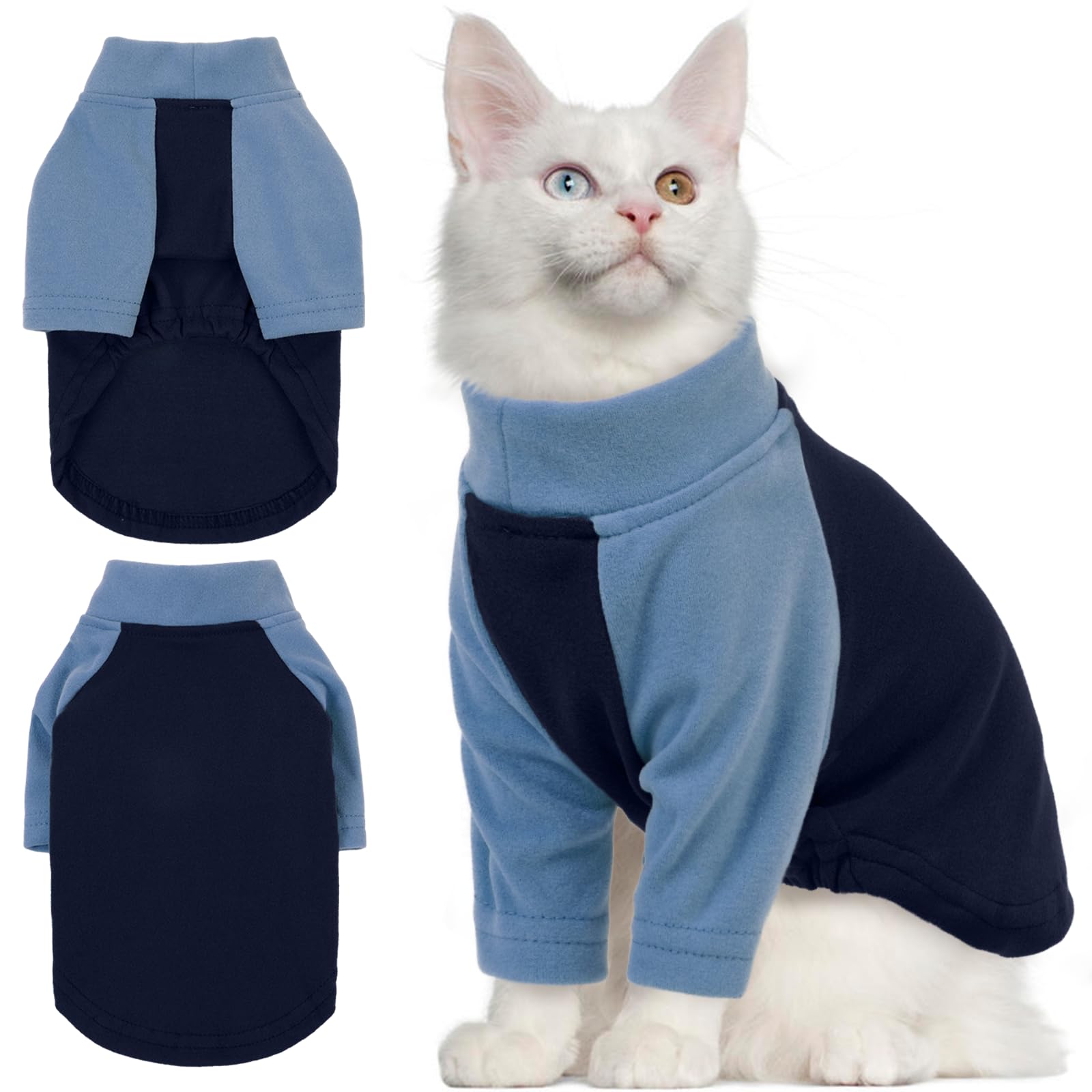 T'Chaque Cat Pajamas - Soft Cat Clothes& Shirts & Pajamas With Sleeves, Stretchy Sweater, Pullover Kitten Clothes, Blue, Large