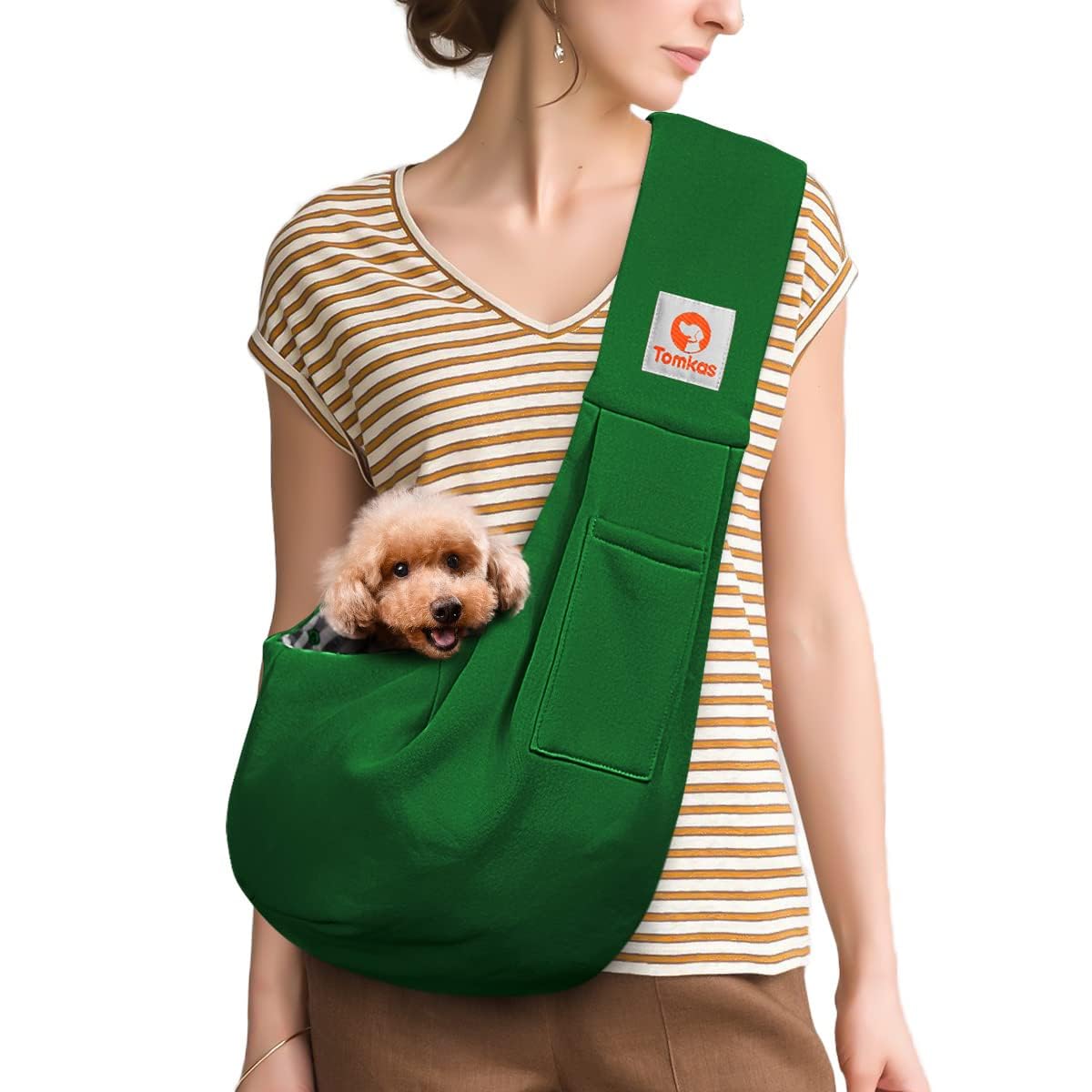 Tomkas Small Dog Sling Carrier - Classic Pocket & Classic Strap - For 3-10 Lbs Pets(Emerald Green)