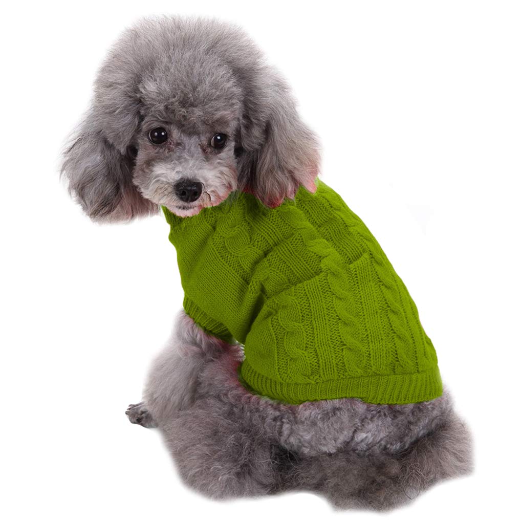 Small Dog Sweaters Knitted Pet Cat Sweater Warm Dog Sweatshirt Dog Winter Clothes Kitten Puppy Sweater (Large,Light Green)