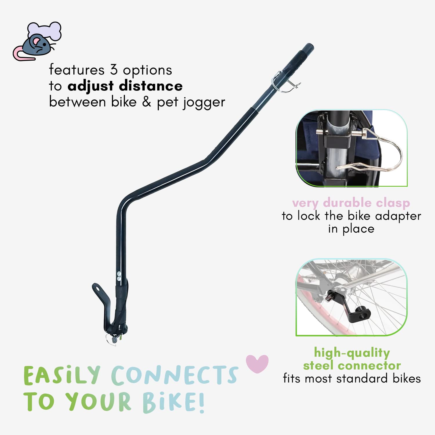 PETIQUE Pet Jogger Bike Adapter - Durable, Adjustable, Lightweight, Secure Clasp, Compatible with PETIQUE Joggers, One Size, Black
