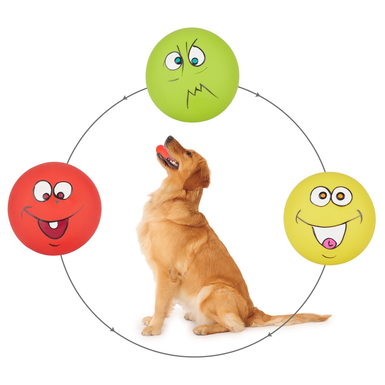 Gulucute Dog Squeaky Toys Fun Emoji Latex Squeaky Dog Balls Large Size Chewing Rubber Soft Interactive Fetch Play Balls For Big 