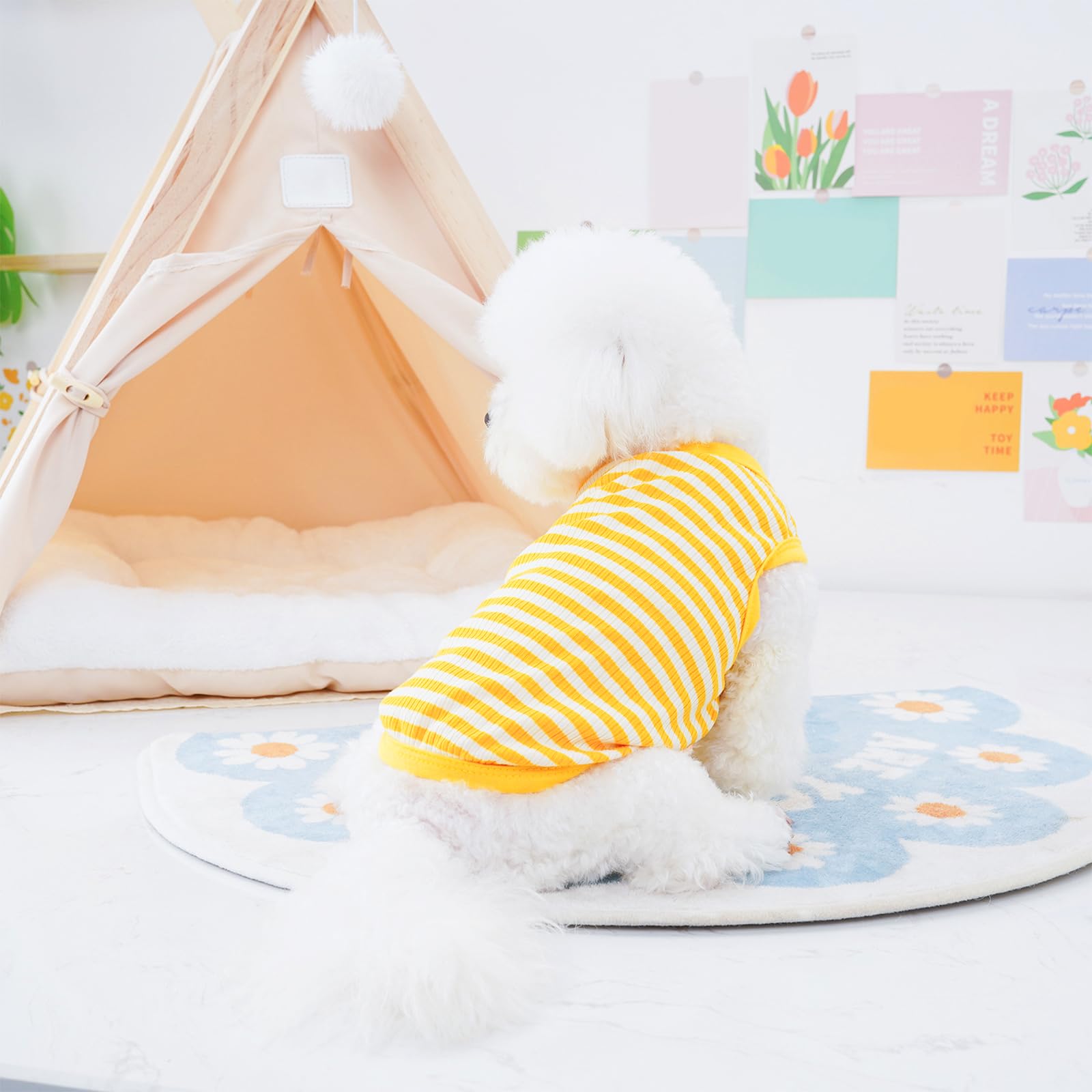 Vehomy 4Pcs Dog Stripe Shirts Dog Stretchy Vest Shirt Puppy Kitten Soft Cotton Tank Top Dog Cat Shirt Sleeveless Clothes For Sma