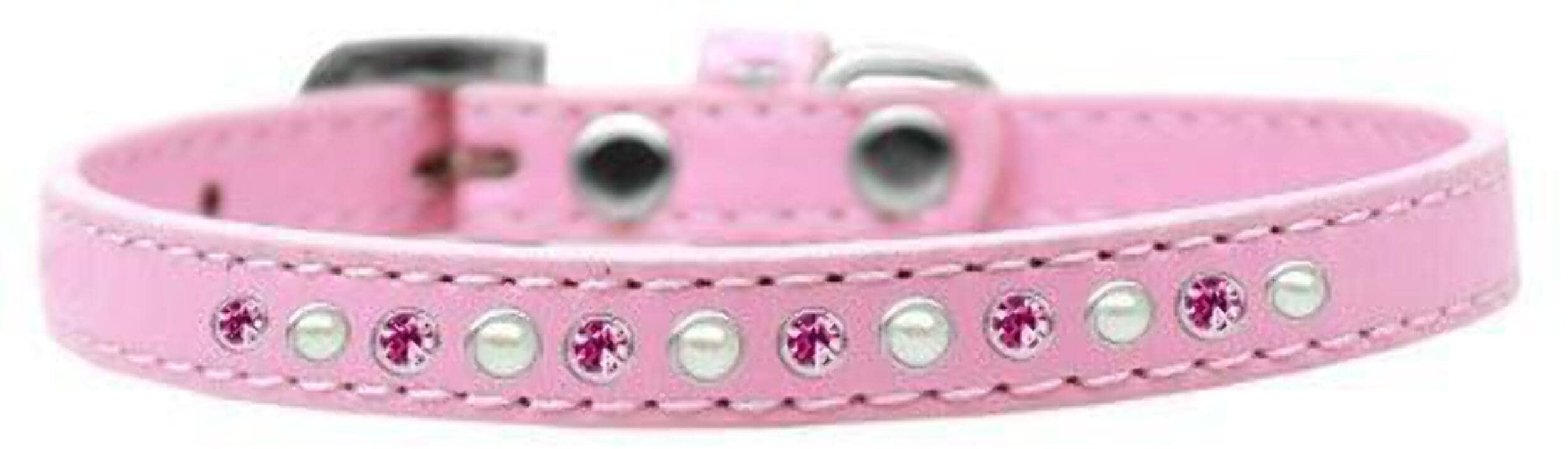 Mirage Pet Products Pearl and Pink Crystal Black Puppy Dog Collar, Size 8